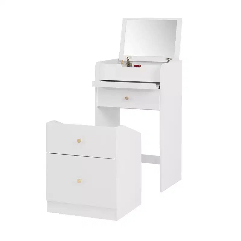 Makeup Vanity Desk with Mirror, Small Makeup Vanity Set with Storage Compartment, 2 Drawers & Hidden Stool, Modern Space-Saving Dressing Table