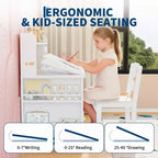 Kids Study Desk and Chair Set,Kids Desk with Hutch and Tiltable Desktop,Wooden Children Study Table with Storage Cabinet,Student Writing Desks