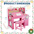 Kids Study Desk and Chair Set,Kids Desk with Hutch and Tiltable Desktop,Wooden Children Study Table with Storage Cabinet,Student Writing Desks