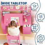 Kids Study Desk and Chair Set,Kids Desk with Hutch and Tiltable Desktop,Wooden Children Study Table with Storage Cabinet,Student Writing Desks