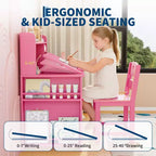 Kids Study Desk and Chair Set,Kids Desk with Hutch and Tiltable Desktop,Wooden Children Study Table with Storage Cabinet,Student Writing Desks
