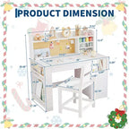 Kids Study Desk and Chair Set,Kids Desk with Hutch and Tiltable Desktop,Wooden Children Study Table with Storage Cabinet,Student Writing Desks