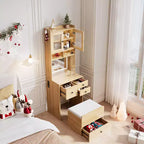 Compact Vanity, Make Up Vanity Desk with Mirror and Lights, White Vanity Table Set with Charger Station,Girls Small Vanity and Storage Chair