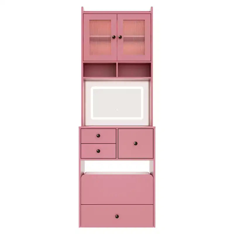 Compact Vanity, Make Up Vanity Desk with Mirror and Lights, White Vanity Table Set with Charger Station,Girls Small Vanity and Storage Chair