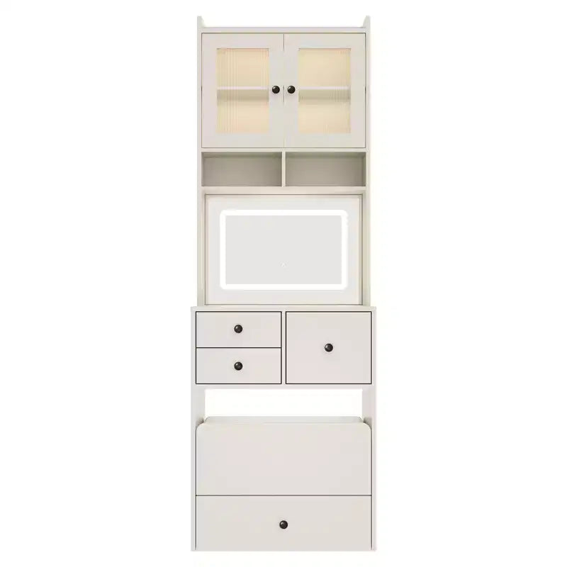 Compact Vanity, Make Up Vanity Desk with Mirror and Lights, White Vanity Table Set with Charger Station,Girls Small Vanity and Storage Chair