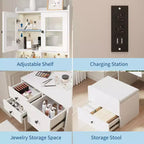 Compact Vanity, Make Up Vanity Desk with Mirror and Lights, White Vanity Table Set with Charger Station,Girls Small Vanity and Storage Chair