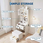 Compact Vanity, Make Up Vanity Desk with Mirror and Lights, White Vanity Table Set with Charger Station,Girls Small Vanity and Storage Chair