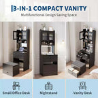 Compact Vanity, Make Up Vanity Desk with Mirror and Lights, White Vanity Table Set with Charger Station,Girls Small Vanity and Storage Chair