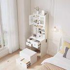 Compact Vanity, Make Up Vanity Desk with Mirror and Lights, White Vanity Table Set with Charger Station,Girls Small Vanity and Storage Chair
