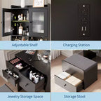 Compact Vanity, Make Up Vanity Desk with Mirror and Lights, White Vanity Table Set with Charger Station,Girls Small Vanity and Storage Chair