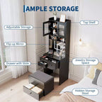 Compact Vanity, Make Up Vanity Desk with Mirror and Lights, White Vanity Table Set with Charger Station,Girls Small Vanity and Storage Chair