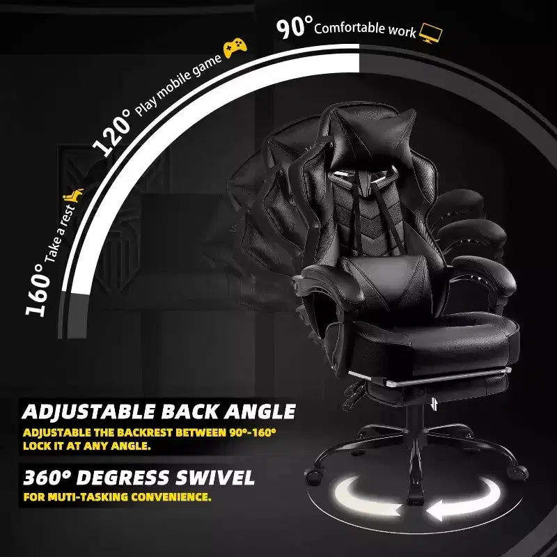BALHAM TRADE-Luxury Gaming Chair High Back Office Chair with Footrest Massage Lumbar Support Reclining Computer Chair