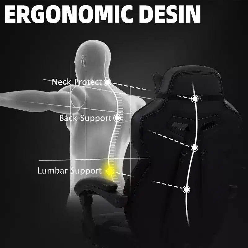 BALHAM TRADE-Luxury Gaming Chair High Back Office Chair with Footrest Massage Lumbar Support Reclining Computer Chair