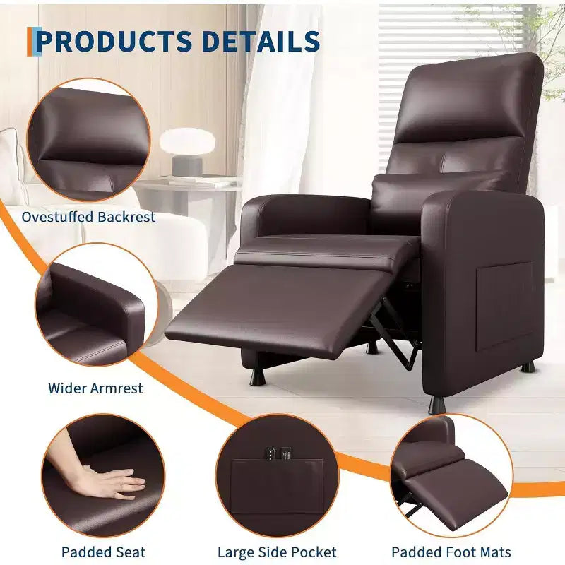 Acekool Power Recliner Chair, Adjustable Electric PU Leather Recliner with USB Port, Side Pockets, Ergonomic Single Sofa for Living Room, Home Theater
