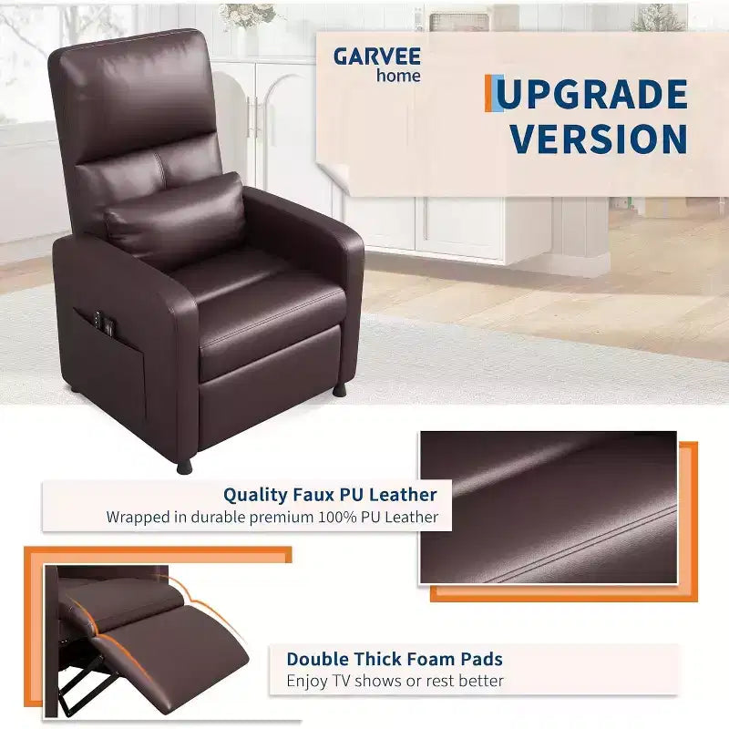 Acekool Power Recliner Chair, Adjustable Electric PU Leather Recliner with USB Port, Side Pockets, Ergonomic Single Sofa for Living Room, Home Theater