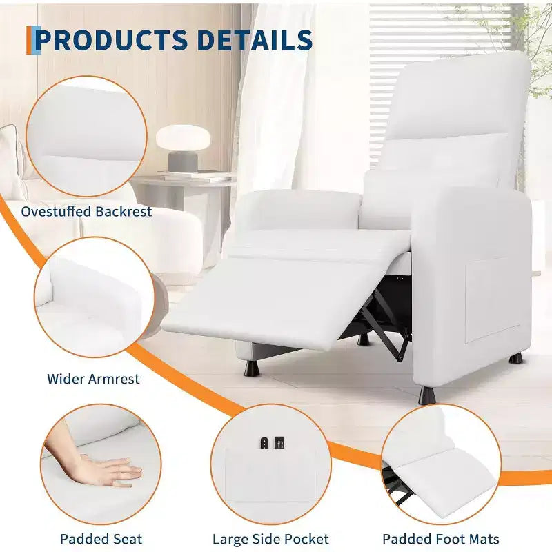 Acekool Power Recliner Chair, Adjustable Electric PU Leather Recliner with USB Port, Side Pockets, Ergonomic Single Sofa for Living Room, Home Theater