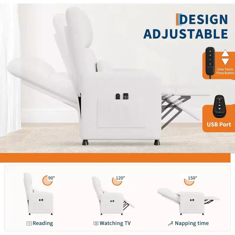 Acekool Power Recliner Chair, Adjustable Electric PU Leather Recliner with USB Port, Side Pockets, Ergonomic Single Sofa for Living Room, Home Theater