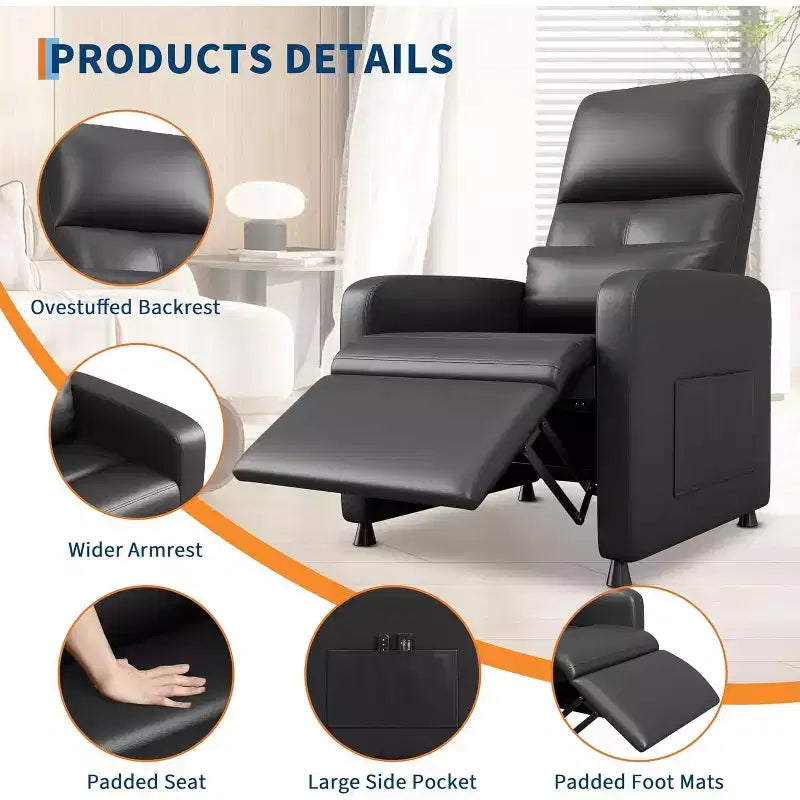 Acekool Power Recliner Chair, Adjustable Electric PU Leather Recliner with USB Port, Side Pockets, Ergonomic Single Sofa for Living Room, Home Theater