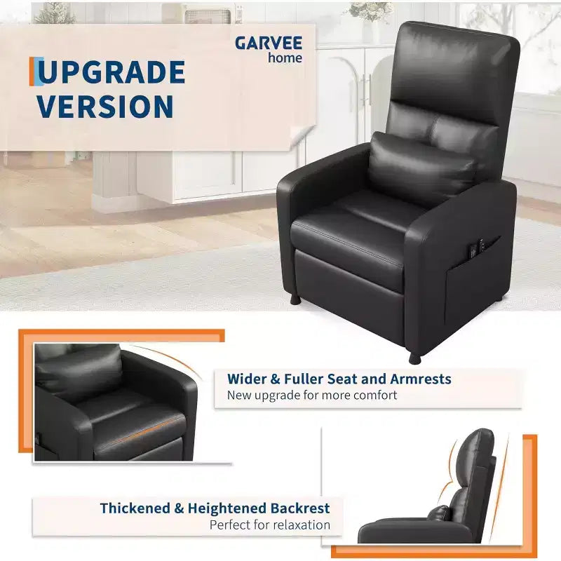 Acekool Power Recliner Chair, Adjustable Electric PU Leather Recliner with USB Port, Side Pockets, Ergonomic Single Sofa for Living Room, Home Theater