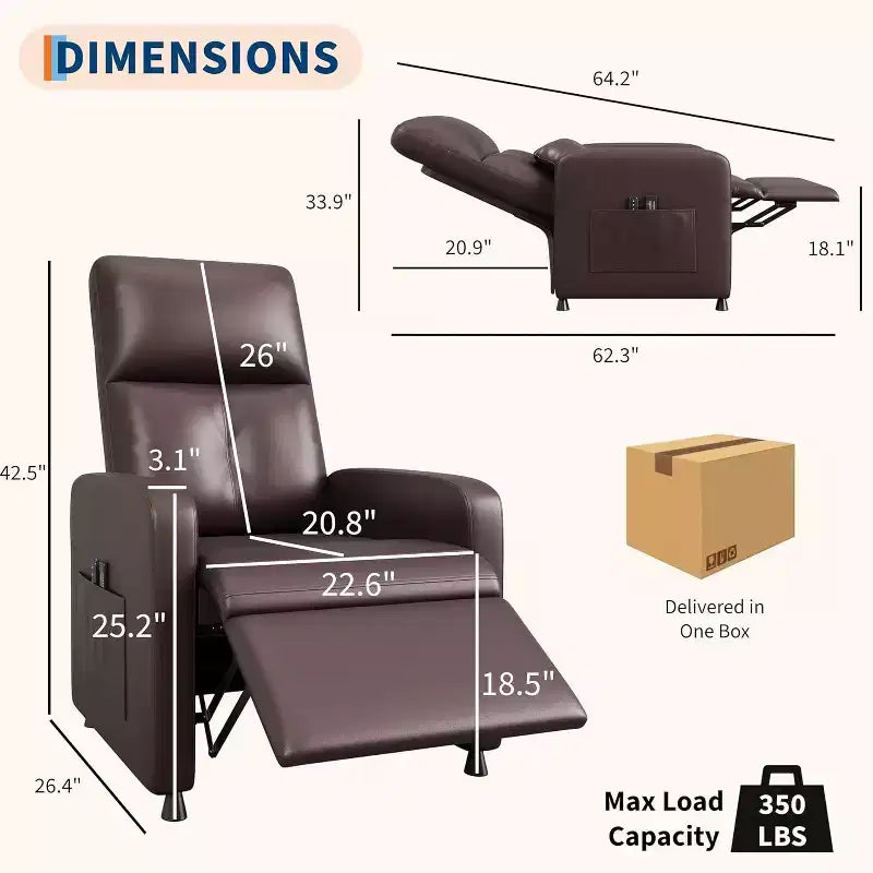 Acekool Power Recliner Chair, Adjustable Electric PU Leather Recliner with USB Port, Side Pockets, Ergonomic Single Sofa for Living Room, Home Theater