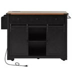 sumyeg 53.7 Rolling Kitchen Cart with Barn Doors, Drop Leaf, Power Outlet and Spice Rack (No Stools)