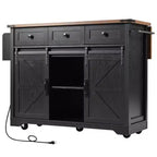 sumyeg 53.7 Rolling Kitchen Cart with Barn Doors, Drop Leaf, Power Outlet and Spice Rack (No Stools)