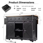 sumyeg 53.7 Rolling Kitchen Cart with Barn Doors, Drop Leaf, Power Outlet and Spice Rack (No Stools)