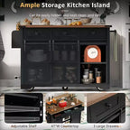 sumyeg 53.7 Rolling Kitchen Cart with Barn Doors, Drop Leaf, Power Outlet and Spice Rack (No Stools)