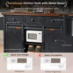 sumyeg 53.7 Rolling Kitchen Cart with Barn Doors, Drop Leaf, Power Outlet and Spice Rack (No Stools)