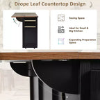 sumyeg 53.7 Rolling Kitchen Cart with Barn Doors, Drop Leaf, Power Outlet and Spice Rack (No Stools)
