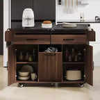 sumyeg Kitchen Island Cart with Trash Can Storage, Drop Leaf, Spice Rack, Towel Rack and Drawer, Rolling Cart with Adjustable Shelf for Kitchen