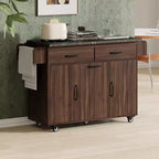 sumyeg Kitchen Island Cart with Trash Can Storage, Drop Leaf, Spice Rack, Towel Rack and Drawer, Rolling Cart with Adjustable Shelf for Kitchen
