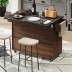 sumyeg Kitchen Island Cart with Trash Can Storage, Drop Leaf, Spice Rack, Towel Rack and Drawer, Rolling Cart with Adjustable Shelf for Kitchen