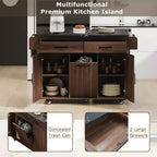 sumyeg Kitchen Island Cart with Trash Can Storage, Drop Leaf, Spice Rack, Towel Rack and Drawer, Rolling Cart with Adjustable Shelf for Kitchen