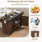 sumyeg Kitchen Island Cart with Trash Can Storage, Drop Leaf, Spice Rack, Towel Rack and Drawer, Rolling Cart with Adjustable Shelf for Kitchen