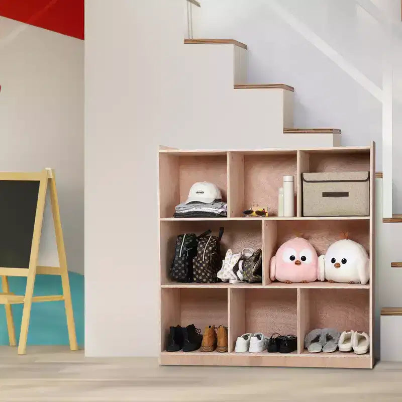 8-Section Entryway Storage Cabinet w/ 4 Hidden Wheels. 2 Bins. Mobile Organizer
