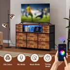 10 Fabric Drawers Dresser, Entertainment Center with Wood Top, Open Shelves, TV Stand for 40-55 TV, Chest of Drawers for Bedroom Living Room