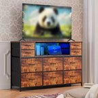 10 Fabric Drawers Dresser, Entertainment Center with Wood Top, Open Shelves, TV Stand for 40-55 TV, Chest of Drawers for Bedroom Living Room