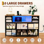 10 Fabric Drawers Dresser, Entertainment Center with Wood Top, Open Shelves, TV Stand for 40-55 TV, Chest of Drawers for Bedroom Living Room