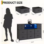 10 Fabric Drawers Dresser, Entertainment Center with Wood Top, Open Shelves, TV Stand for 40-55 TV, Chest of Drawers for Bedroom Living Room