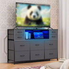 10 Fabric Drawers Dresser, Entertainment Center with Wood Top, Open Shelves, TV Stand for 40-55 TV, Chest of Drawers for Bedroom Living Room