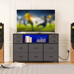 10 Fabric Drawers Dresser, Entertainment Center with Wood Top, Open Shelves, TV Stand for 40-55 TV, Chest of Drawers for Bedroom Living Room