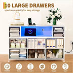10 Fabric Drawers Dresser, Entertainment Center with Wood Top, Open Shelves, TV Stand for 40-55 TV, Chest of Drawers for Bedroom Living Room