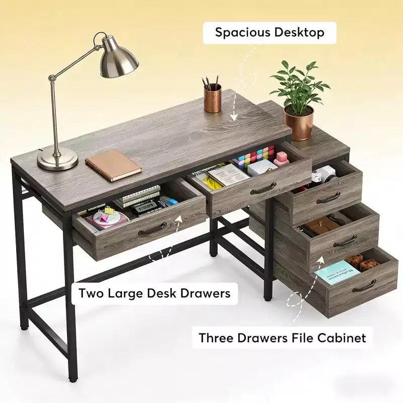 TUYOHW Modern Office Desk with Drawer Cabinet,Compact 2-Drawer Computer Desk and 3-Drawer File Cabinet,Writing Table for Home Office,Study