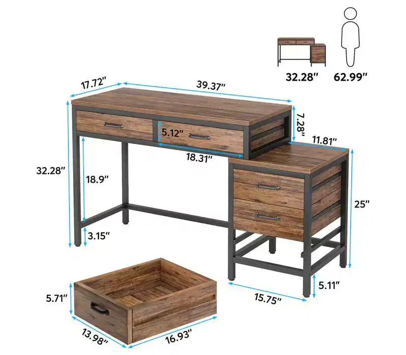 TUYOHW Modern Office Desk with Drawer Cabinet,Compact 2-Drawer Computer Desk and 3-Drawer File Cabinet,Writing Table for Home Office,Study
