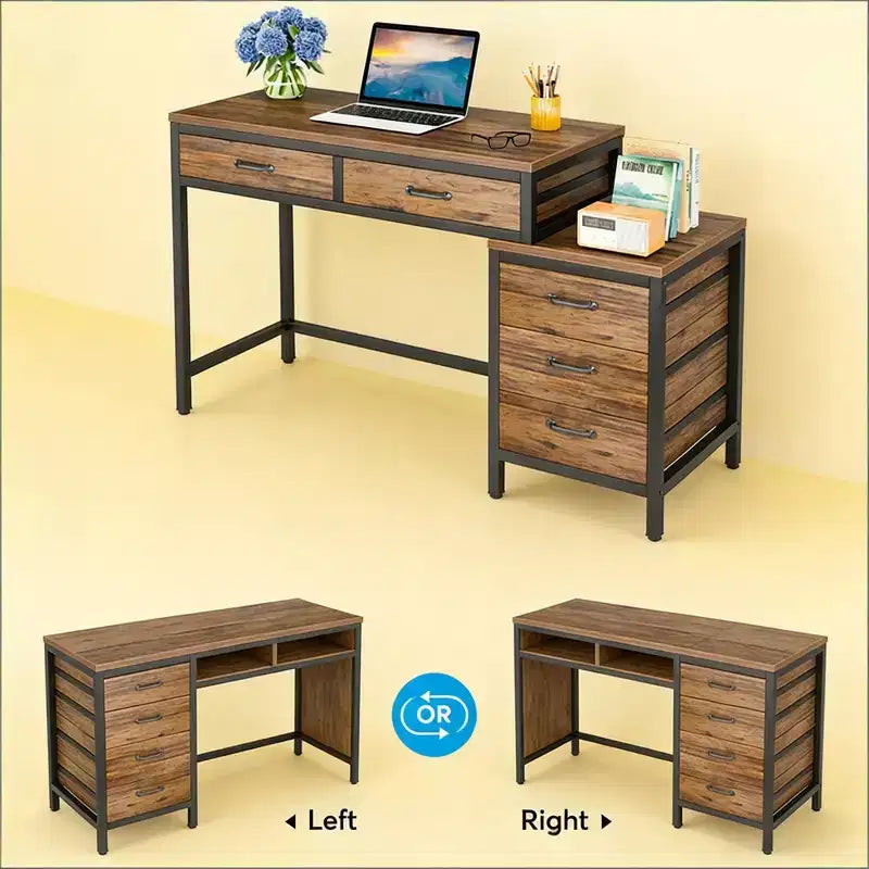 TUYOHW Modern Office Desk with Drawer Cabinet,Compact 2-Drawer Computer Desk and 3-Drawer File Cabinet,Writing Table for Home Office,Study