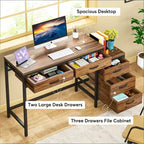 TUYOHW Modern Office Desk with Drawer Cabinet,Compact 2-Drawer Computer Desk and 3-Drawer File Cabinet,Writing Table for Home Office,Study
