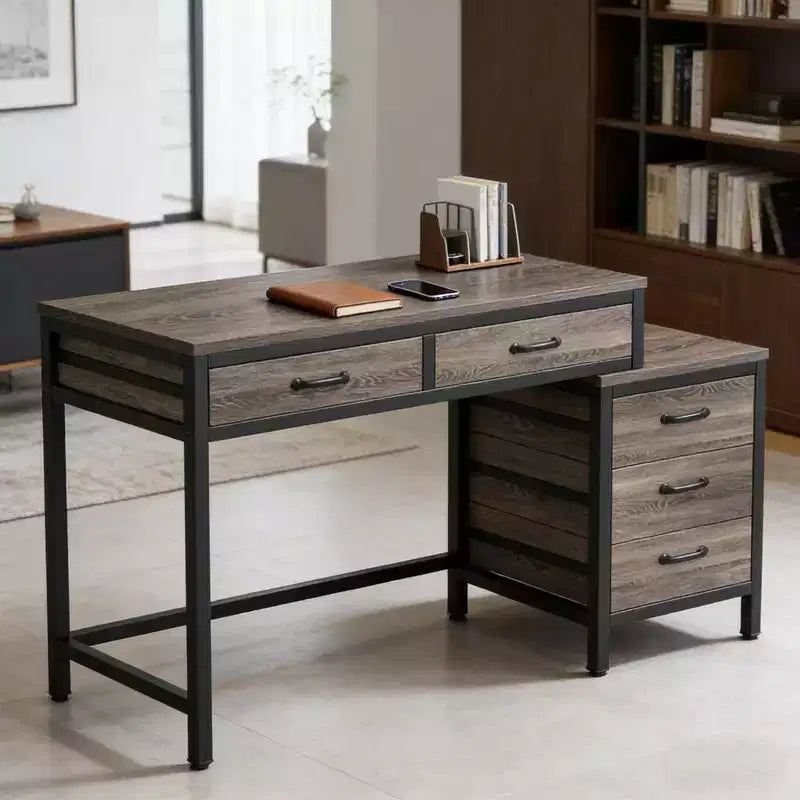 TUYOHW Modern Office Desk with Drawer Cabinet,Compact 2-Drawer Computer Desk and 3-Drawer File Cabinet,Writing Table for Home Office,Study