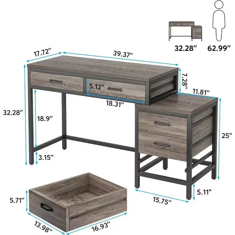 TUYOHW Modern Office Desk with Drawer Cabinet,Compact 2-Drawer Computer Desk and 3-Drawer File Cabinet,Writing Table for Home Office,Study