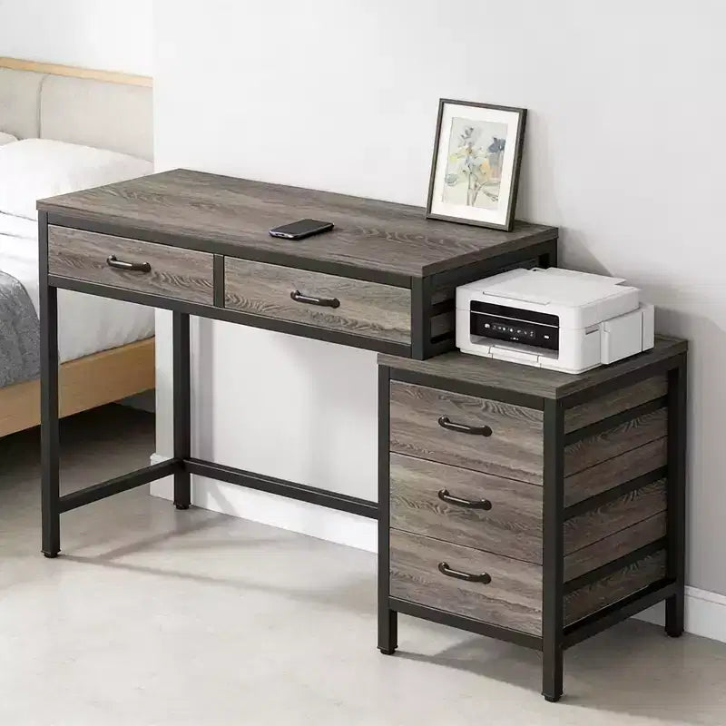 TUYOHW Modern Office Desk with Drawer Cabinet,Compact 2-Drawer Computer Desk and 3-Drawer File Cabinet,Writing Table for Home Office,Study
